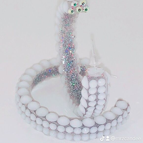 Elegant White Rhinestone Hoops - Picture 1 of 3